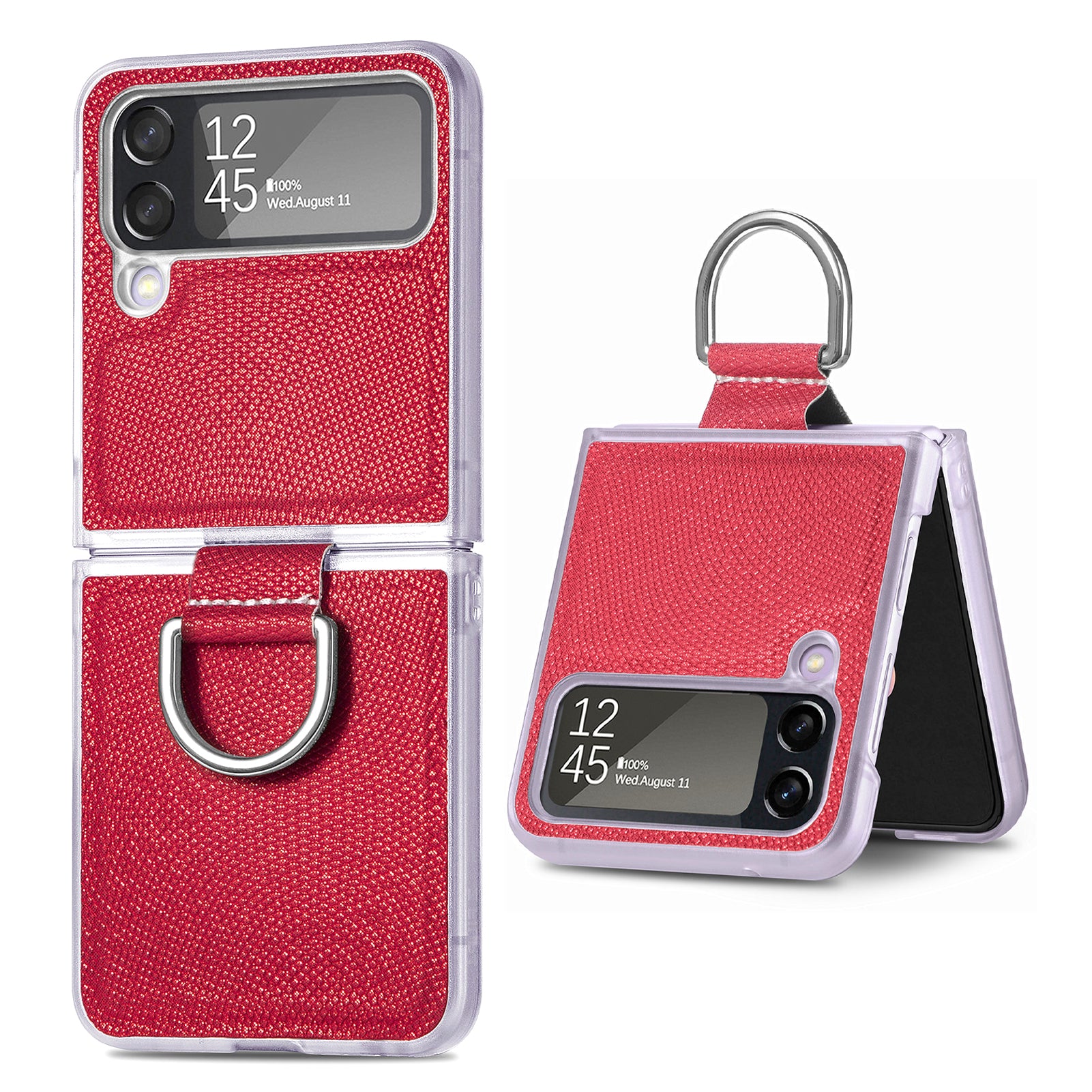For Samsung Galaxy Z Flip4 5G Finger Ring Phone Case PU Leather Coated Hard PC Cover For Samsung Galaxy Z Flip4 5G Finger Ring Phone Case PU Leather Coated Hard PC Cover